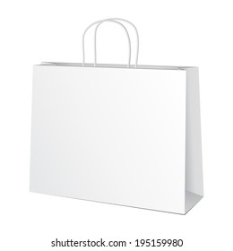 Carrier Paper Bag White. Illustration Isolated On White Background. Ready For Your Design. Product Packing Vector