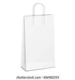 Carrier Paper Bag White. Illustration Isolated On White Background. Mock Up Template Ready For Your Design. Product Packing Vector EPS10