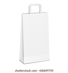 Carrier Paper Bag White. Illustration Isolated On White Background. Mock Up Template Ready For Your Design. Product Packing Vector EPS10