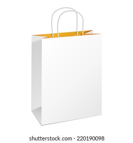 Carrier Paper Bag White Yellow Orange. Illustration Isolated On White Background. Ready For Your Design. Product Packing Vector