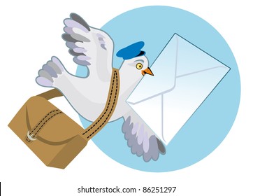 Carrier Pigeon With A Bag And Letter In A Bill