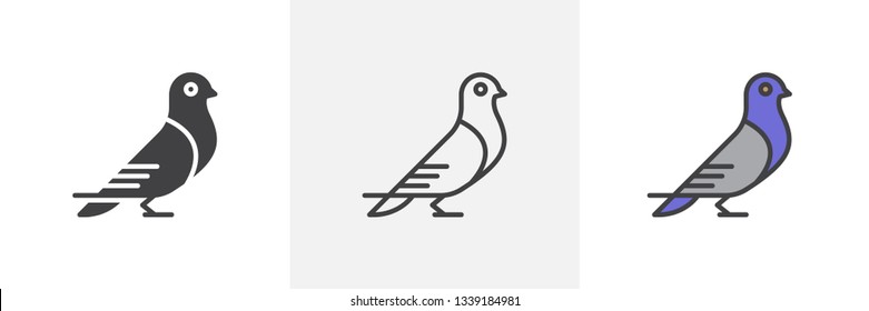 Carrier pigeon icon. Line, glyph and filled outline colorful version, Dove bird outline and filled vector sign. Symbol, logo illustration. Different style icons set. Vector graphics