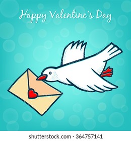 Carrier pigeon to the Valentine's day. Dove with letter. Pigeon letter mail Icon. Love dove isolated.