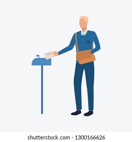 Carrier putting letter in mail box. Working, professional, peoples communication. Can be used for topics like professional, working, post office