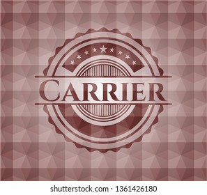 Carrier red badge with geometric pattern background. Seamless.