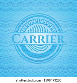 Carrier sky blue water badge. Vector Illustration. Detailed.