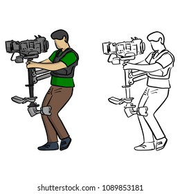 Carrier steady shot fights camera shake vector illustration sketch doodle hand drawn with black lines isolated on white background