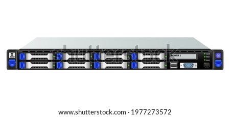 Carrier-class 1u server with eight 3.5 inchs hard drives, control display, USB connectors, for mounting in a 19