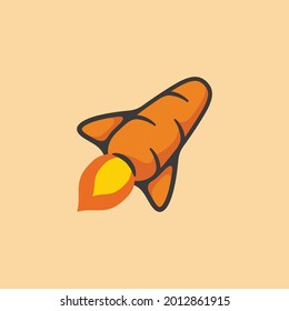 Carrocket es el logo con símbolo de zanahoria y cohete con diseño de ilustraciones de línea de dibujos animados vector