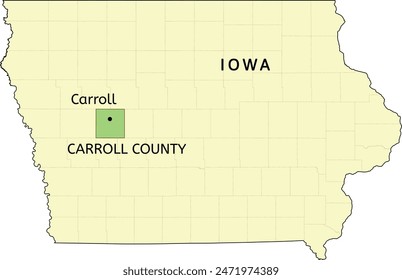 Carroll County and city of Carroll location on Iowa state map