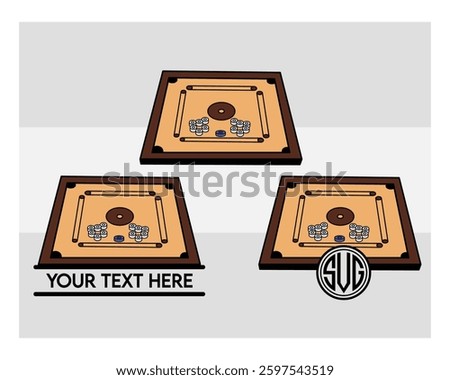 Carrom Board Clipart Monogram, Split Monogram, Circle Monogram, carrom coins, Red carrom coins, Sports, Carrom Game, Vector, Silhouette, 