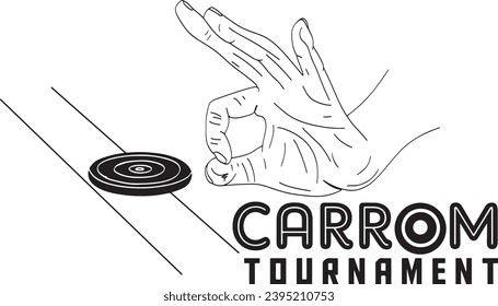 Carrom-Motherboard-Game-Illustration: Skizzenzeichnung, Carrom Striker Line Art Skizze: Motherboard Game Logo, Technik des markanten Carrom: Cartoon Video Art