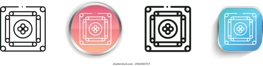 Carrom-Symbol. Design mit dünnen Linien, regelmäßigen Linien und Schaltflächen einzeln auf weißem Hintergrund