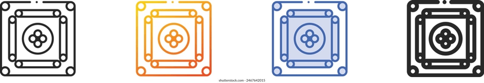 carrom-Symbol. Dünne lineare, Verlaufs-, blaue Kontur und fett Stil-Design isoliert auf weißem Hintergrund