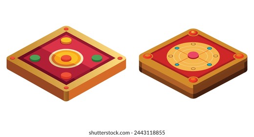 Carrom set isolated flat vector illustration on white background.
