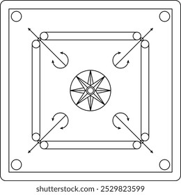 Carrom table board game vector line art illustration symbol