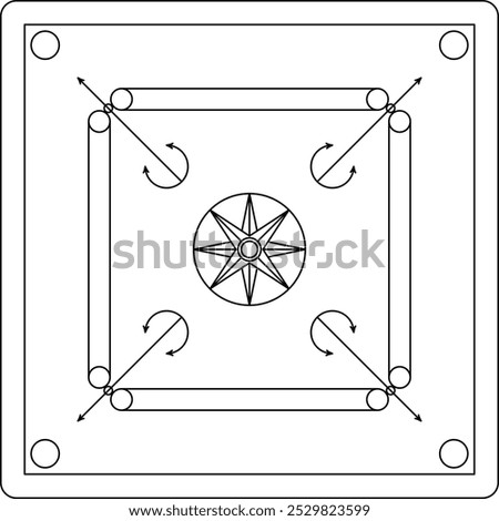 Carrom table board game vector line art illustration symbol
