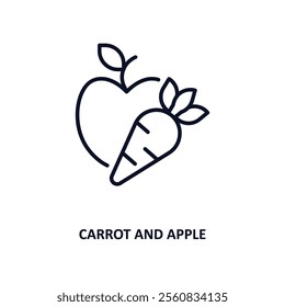 carrot and apple outline icon.  Thin line icon from gym and fitness collection. Editable vector isolated on white background