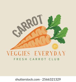 Carrot artwork for t shirt print. Carrot vintage t-shirt design. Fresh carrot club. Carrot poster and other uses