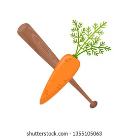 Carrot and baseball bat isolated on white background. Vector illustration 