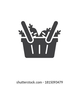 Carrot basket vector icon. filled flat sign for mobile concept and web design. Grocery basket with carrot glyph icon. Symbol, logo illustration. Vector graphics