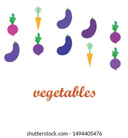Carrot, beet, eggplant, fresh vegetables. Organic food poster. Farmer market design. Vector background.