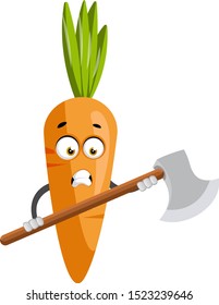 Carrot with big axe, illustration, vector on white background.