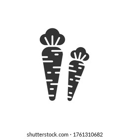 Carrot black glyph icon. Natural vegetable. Healthy, organic food concept. Cooking ingredient. Pictogram for web page, mobile app, promo. UI UX GUI design element.