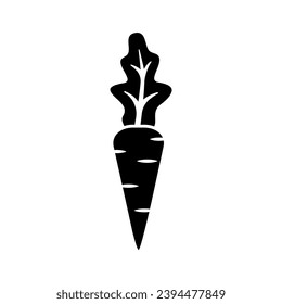 Carrot black icon. Carrot silhouette. Template for vegetable catalog. Elements for mobile and web applications. Vector illustration flat design. Isolated on white background.