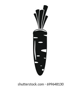 Carrot black simple silhouette icon vector illustration for design and web isolated on white background. Carrot vector object for labels, logos and advertising