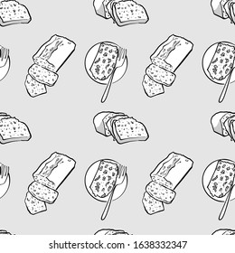 Carrot bread seamless pattern greyscale drawing. Useable for wallpaper or any sized decoration. Handdrawn Vector Illustration