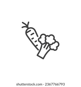Carrot and broccoli line icon. linear style sign for mobile concept and web design. Fresh vegetables outline vector icon. Symbol, logo illustration. Vector graphics