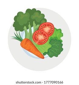 carrot broccoli tomatoes and lettuce design, Vegetable organic food healthy fresh natural and market theme Vector illustration