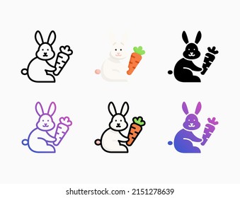 Carrot Bunny icon set with line, outline, flat, filled, glyph, color, gradient. Editable stroke and pixel perfect. Can be used for digital product, presentation, print design and more.