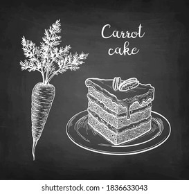 Carrot cake. Chalk sketch on blackboard background. Hand drawn vector illustration. Retro style. svg