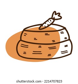 Carrot cake with color spot, doodle illustration, 
icon on the white background