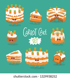 Carrot cake, cupcake, cookie vector illustration. Funny carrot cake set use for card, menu, stickers.