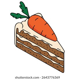 Carrot cake with icing isolated vector illustration on white background