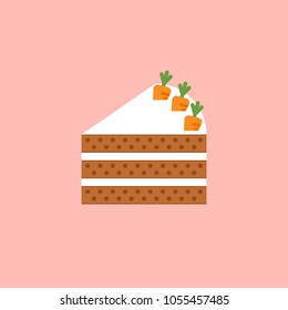 Carrot cake illustration in flat design with cute little carros isolated on pink background. Dessert icon for pastry shops and restaurants.