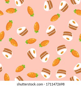 Carrot cake seamless wallpaper pattern food vector illustration for kitchen and cooking