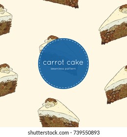 carrot cake with walnuts, prunes and dried apricots hand draw sketch seamless pattern vector.