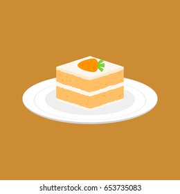 carrot cake in white plate, flat design vector