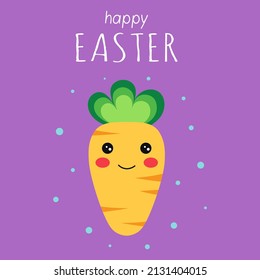 carrot cartoon card, vector illustration of carrot characters in flat style, happy easter print