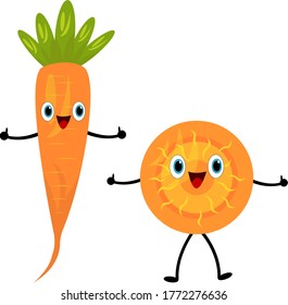 carrot cartoon character with blue shiny eyes healthy vegetable smiling and holding thumbs up concept of agriculture and food object on a white background