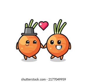 Carrot Cartoon Character Couple With Fall In Love Gesture , Cute Style Design For T Shirt, Sticker, Logo Element