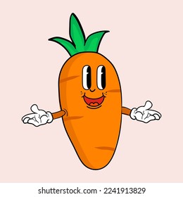 carrot cartoon character, carrot retro design, carrot mascot vector illustration suitable for food business.