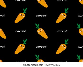 Carrot cartoon character seamless pattern on black background