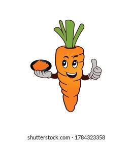 Carrot cartoon character with a carrot sticks a white background. Design template Vector