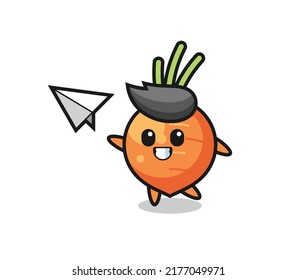 carrot cartoon character throwing paper airplane , cute style design for t shirt, sticker, logo element