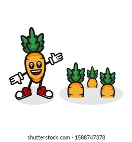 carrot cartoon character vector illustration gardening, with a smile, line art design